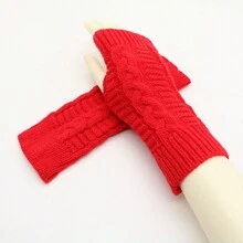 女士半指羊毛針織手套，柔軟溫暖，適用於冬季