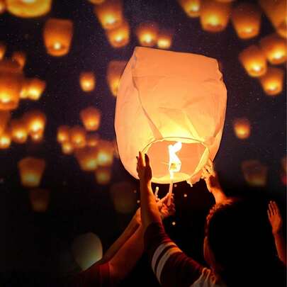 5/10/20 piezas Linternas de papel/Linternas voladoras/Linternas de deseos, material ignífugo en forma de elipse de papel blanco, talla grande para usar.