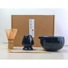 4 件套日式抹茶茶具套装带工具架，包括碗、搅拌器、勺子，是仪式的绝佳礼物，传统日式装饰，抹茶套装回到学校