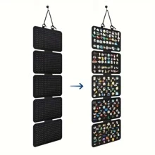 1pc Black Felt Jewelry Organizer Board, 5-Tier Hanging Storage Pouch, Large Capacity Foldable Earring & Pendant Display, Multifunctional Badge Medal Pin Showcase With Hanging Rope - Multicolor - View 5