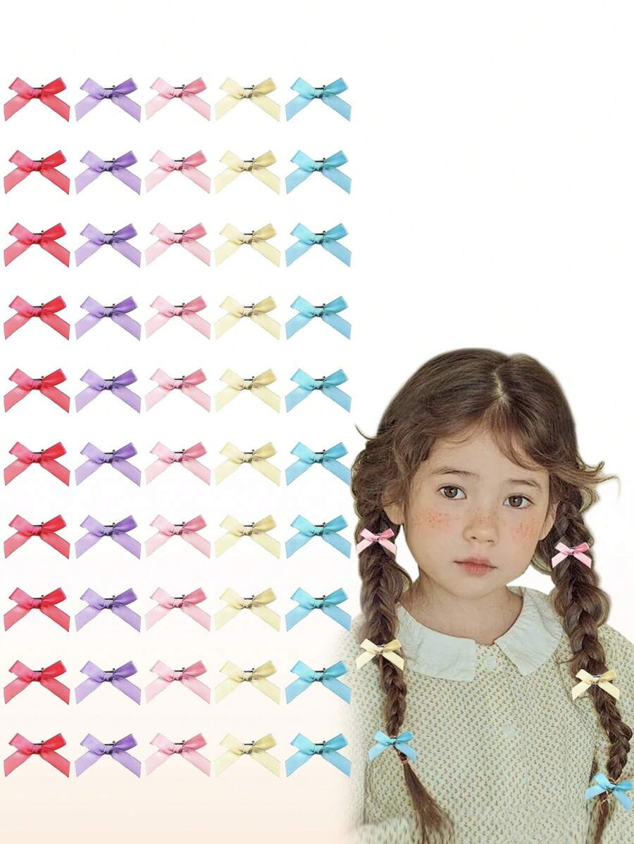 50 CÁI Nơ Tóc Nhỏ, Kẹp Tóc Nơ Ruy Băng Cho Bé Gái, Kẹp Tóc Nơ Barrettes Kẹp Tóc Nơ Nhỏ Phụ Kiện Tóc Cho Bé Gái - Nhiều màu - Xem 1