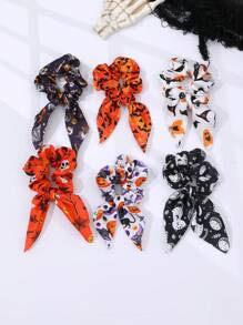 6 件套女士万圣节骷髅、南瓜、幽灵、蜘蛛印花发圈，非常适合节日礼物、万圣节发饰