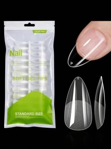 120片/150片杏仁形全覆盖雕塑软胶美甲贴纸，预成型，家用DIY及美甲沙龙适用，按压式美甲贴片 - 無色 - 查看 2