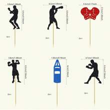 Decoración de pastel de fiesta de cumpleaños con temática de boxeo: decoración superior de pastel con guantes de boxeo, plataforma, bolsa de golpeo y motivos de boxeador infighter - Multicolor - Ver 3