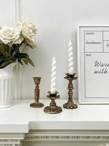 法式怀旧树脂烛台仿古仿铜家具摆件欧式家居复古壁炉餐桌装饰蜡烛台 - 古銅色 - 查看 4