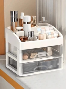 1 pieza Caja de almacenamiento de maquillaje con estilo de cajón, organizador de escritorio multifuncional de maquillaje, estante para productos de cuidado de la piel de tocador multinivel, caja de almacenamiento de perfumes y lápiz labial, caja de almacenamiento de plástico a prueba de agua de gran capacidad, caja de regalo, regalos divertidos, almacenamiento, para vacaciones en la playa, colección de baño, colección de dormitorio, gran capacidad