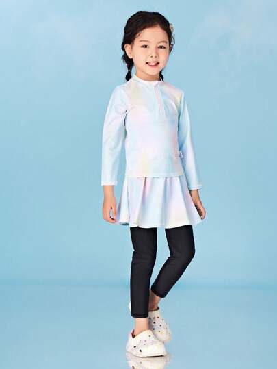 mini bala 年轻女孩防紫外线网眼分体泳衣连衣裙 UPF50+