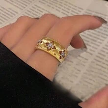 1pc Rhinestone Encrusted Wide Or Narrow Band Ring Suitable For Daily Wear For Women