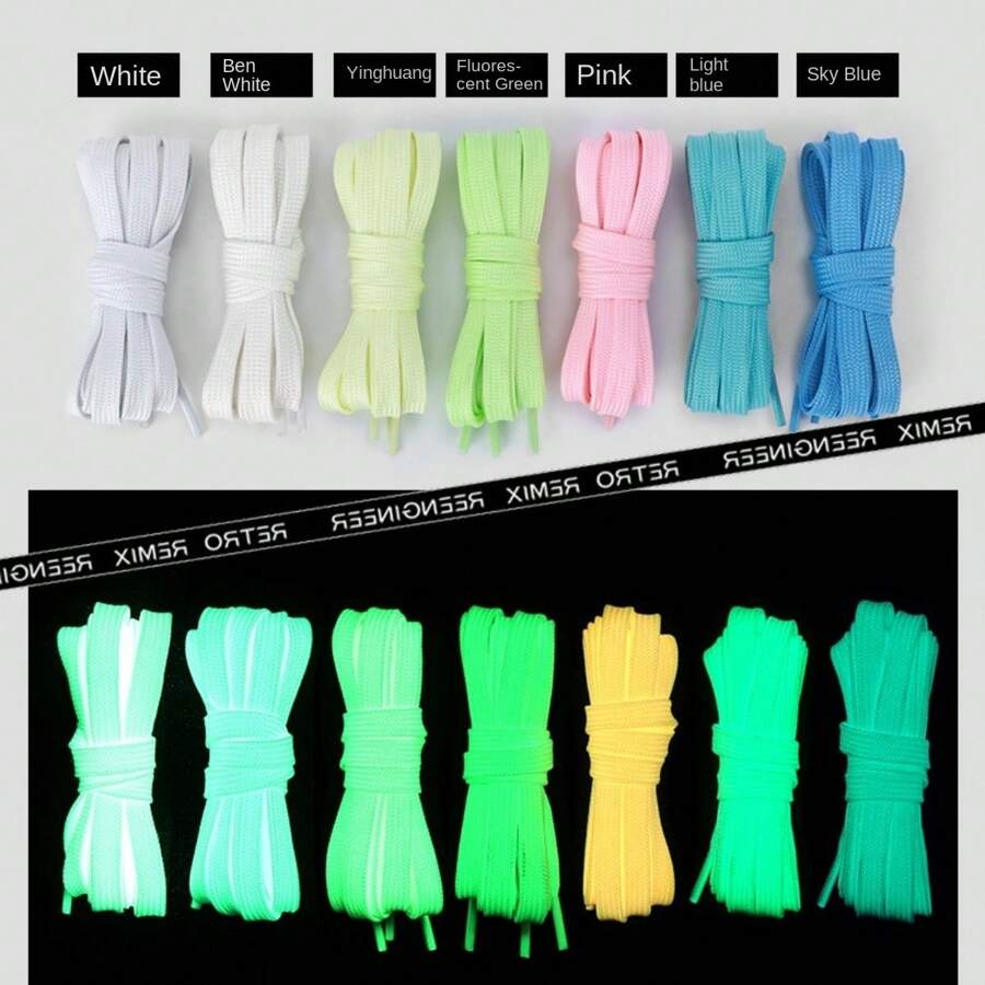 Leuchtende Schnürsenkel, Leuchtende flache Bänder, farbige fluoreszierende Sportschnürsenkel und Schnürsenkel mit reflektierenden Seilen