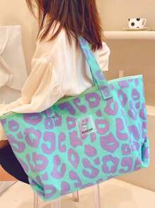 Fashionable Sweet & Cool Large Leopard Printed Cloth Big Capacity Casual Shoulder Tote Shopping Bag - Must-Have Love Item For Valentine's Day And Christmas Atmosphere, Cheetah Print Bag For Women Leopard Comeback, School Bag, School Handbag, Large Capacity, Lightweight, Portable, Foldable, Classic Casual, Cute, Suitable For Teen Girls Women College Students, Perfect For Back To School, First Day Of School, Holiday, Beach, Vacation, Tote Bags For School, College Essentials , Leopard Cheetah Print - Blue - View 3