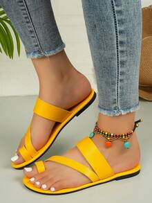 Sandalias amarillas resistentes al deslizamiento de moda informal para mujer, playa - Amarillo - Ver 6