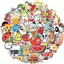 50 张卡通心形与食物涂鸦贴纸，防水 DIY 装饰贴纸，适用于文具、手机、行李箱、笔记本等。 - 預設 - 查看 2