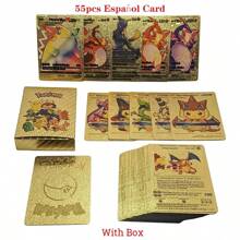 55 pezzi - Carte da collezione in oro, argento e nero di Charizard, Mewtwo Vmax GX Vstar in inglese, spagnolo, francese e tedesco, giocattoli per appassionati - Dorato - Visualizzare 25