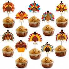 10pcs/Set New Thanksgiving Cake Toppers, Fall Harvest Festival Bakery Cake Flags - 10pcs/bag - View 1