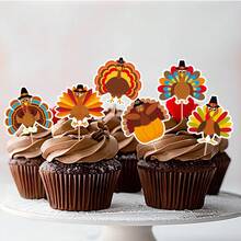 10pcs/Set New Thanksgiving Cake Toppers, Fall Harvest Festival Bakery Cake Flags - 10pcs/bag - View 4