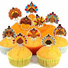 10pcs/Set New Thanksgiving Cake Toppers, Fall Harvest Festival Bakery Cake Flags - 10pcs/bag - View 5