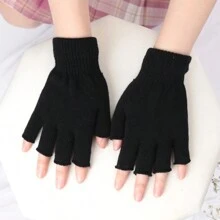 1 pieza Guantes sin dedos de unicolor, mitones mágicos unisex - Negro - Ver 1