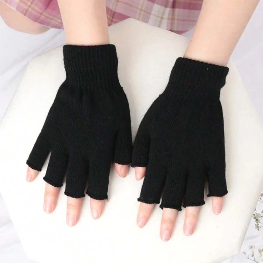 1 pieza Guantes sin dedos de unicolor, mitones mágicos unisex - Negro - Ver 1