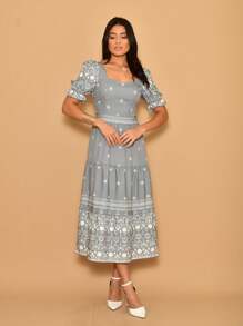Helena Crepe Printed Midi Dress With Short Sleeves - 灰色 - 查看 2