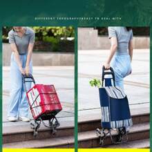 MOFOROCO Collapsible Folding Wagon, Heavy Duty Utility Portable Foldable Outdoor Beach Garden Cart With 360°All Terrain Wheels, Side Pockets, Large Capacity Collapsible Wagon For Camping, Sports, Shopping - 藍色 - 查看 5