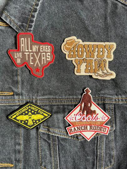 Gemischtes Design Set von gestickten Patchen im Western Desert Thema, Cowboy Rodeo Stil Bügelflicken Applikationen für Hüte, Taschen und Kleidungszubehör