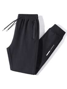 男士字母印花抽绳腰休闲运动裤 - 黑色 - 查看 1