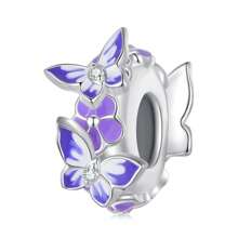 bamoer Bijou Bamoer en argent sterling 925 Charm de fleur de lotus en forme de cœur, avec étoiles violettes, lune et pendentif en zirconium. Convient pour les femmes, pour bricoler des bracelets, colliers. Idéal pour la Saint-Valentin