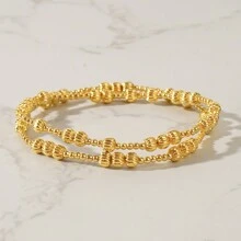2件套复古优雅简约串珠灯笼手链，18K金铜珠手链，可叠戴手链，女士弹力手链，闺蜜手链，生日礼物，家庭礼物，女士礼物，最佳礼物 - 金色 - 查看 6