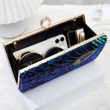 Luxury Beaded Sequins Evening Clutch Purse Rhinestone Clutch Bag For Women Sparkly Peacock Wedding Party Handbag Dinner Bag With Detachable Metal Chain For Ladies Formal Bag Women's Handheld Evening Bag For Wedding Formal Banquet Prom Gala Birthday Holiday Gift