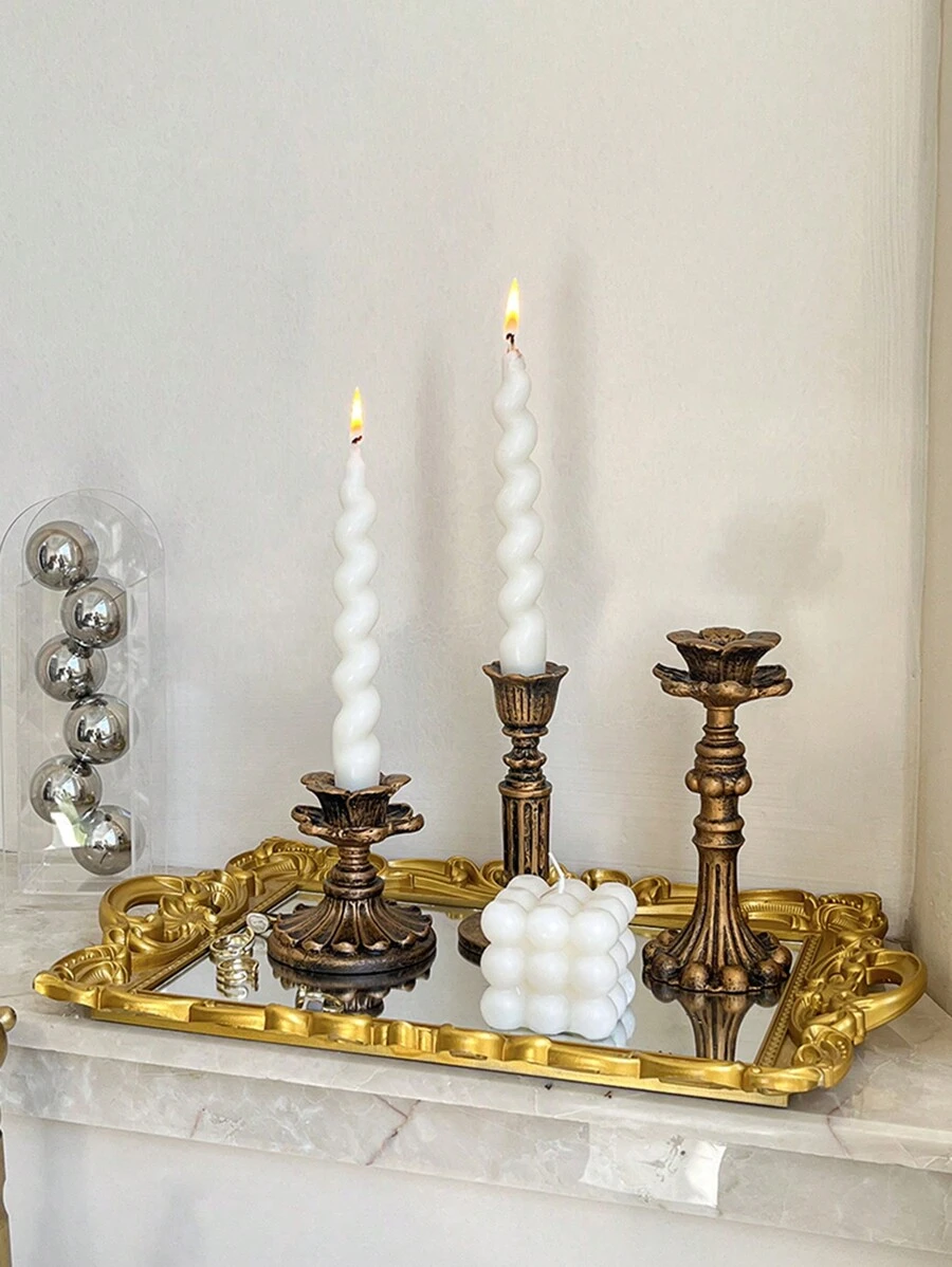 法式怀旧树脂烛台仿古仿铜家具摆件欧式家居复古壁炉餐桌装饰蜡烛台 - 古銅色 - 查看 1