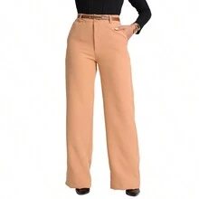 Women's Flare Tailoring Pants Wide Leg Belt High Waist - 鮭魚 - 查看 1