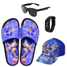 Children's Slide Slippers Men's Cartoon Boys Comfortable Lightweight Non-Slip + Glasses Watch Cap - Màu xanh lam - Xem 1
