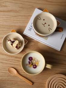 1 pieza Taza de cerámica adorable de gato navideño con tapa, taza de estudiante de dibujos animados de alta calidad para leche/avena para bebidas calientes o frías, regalo de cumpleaños/Navidad - Multicolor - Ver 5