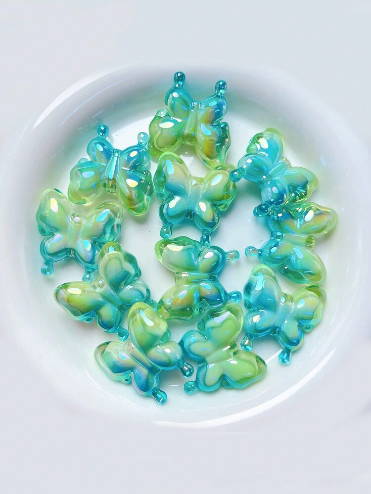 MXHAOYU 5 Piezas/set Abalorio Suelto De Acrílico Con Forma De Mariposa Revestido De Color Gradual Aleatorio Para Hacer Pulseras, Accesorios Para Cabello, Llaveros Y Fabricación De Joyas - Multicolor - Añade 10