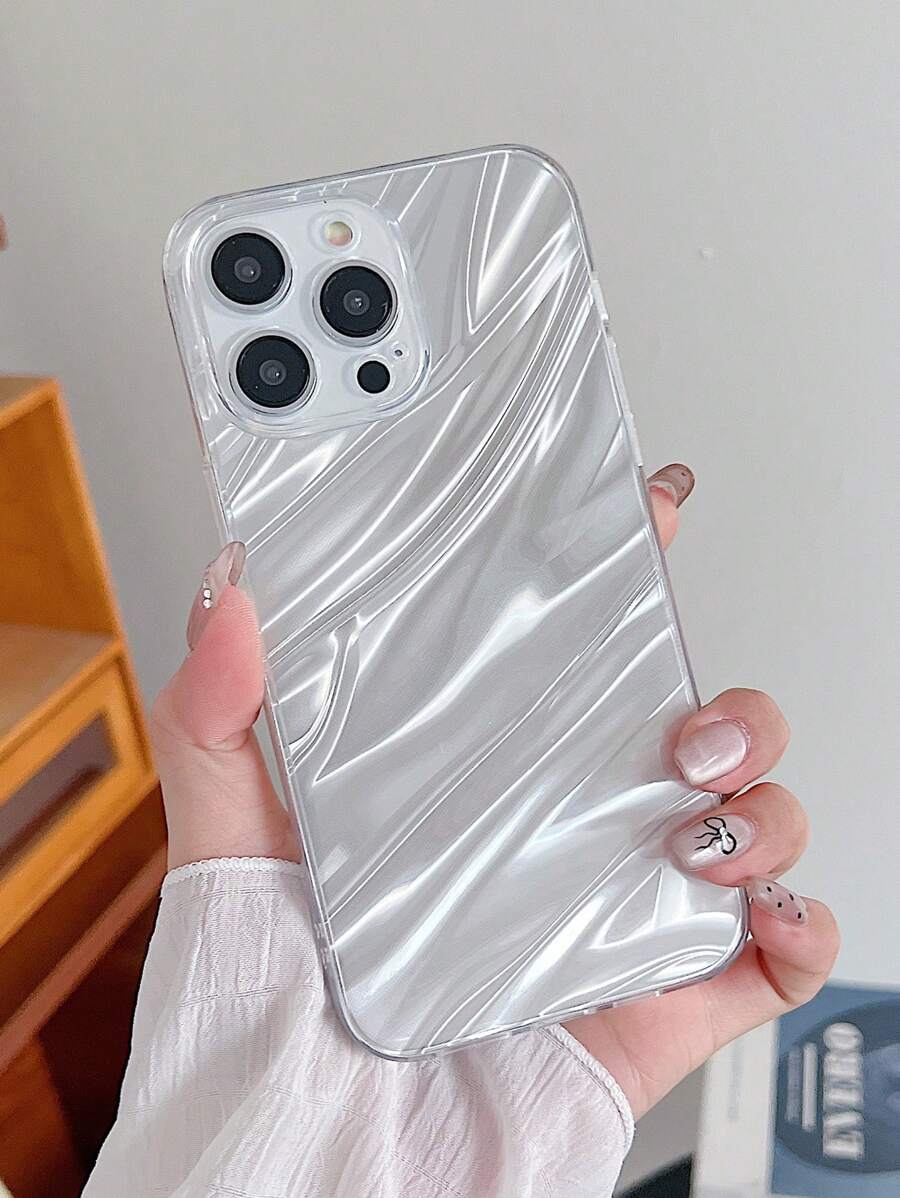 Y2k 1pc Water Ripple Pattern Protective Case Compatible With IPhone X/Xs XR Xs Max 11 13 14 Plus 15 Pro Max, Shockproof Cover - Clear - View 1