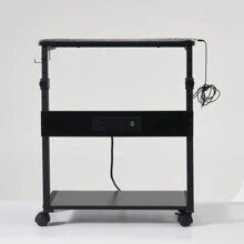 Height Adjustable Computer Tower Stand, 2-Tier ATX-Case CPU Holder Cart Under Desk Mobile PC Laptop Home Office Gaming Accessories W/Rolling Wheels - màu đen - Xem 6