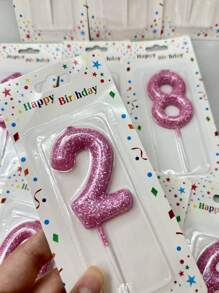1pc New Pink Blue Decoration Powder Bright Shiny 0-9Numbers Birthday Cake Party Wedding Decoration Candle, Birthday Candle - Multicolor - View 2