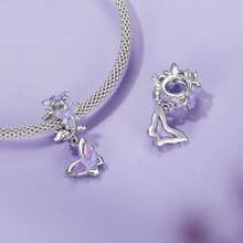 bamoer Bijou Bamoer en argent sterling 925 Charm de fleur de lotus en forme de cœur, avec étoiles violettes, lune et pendentif en zirconium. Convient pour les femmes, pour bricoler des bracelets, colliers. Idéal pour la Saint-Valentin
