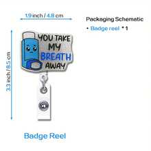 1pc Amusing Dyspnea Themed Retractable Badge Reel With Silver Glitter, Nurse Respirology Badge Holder With Alligator Clip, Gift For Nurse, Doctor, Student - Baby Blue - View 2