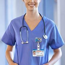 1pc Amusing Dyspnea Themed Retractable Badge Reel With Silver Glitter, Nurse Respirology Badge Holder With Alligator Clip, Gift For Nurse, Doctor, Student - Baby Blue - View 6