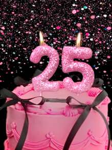 1pc New Pink Blue Decoration Powder Bright Shiny 0-9Numbers Birthday Cake Party Wedding Decoration Candle, Birthday Candle - Multicolor - View 1