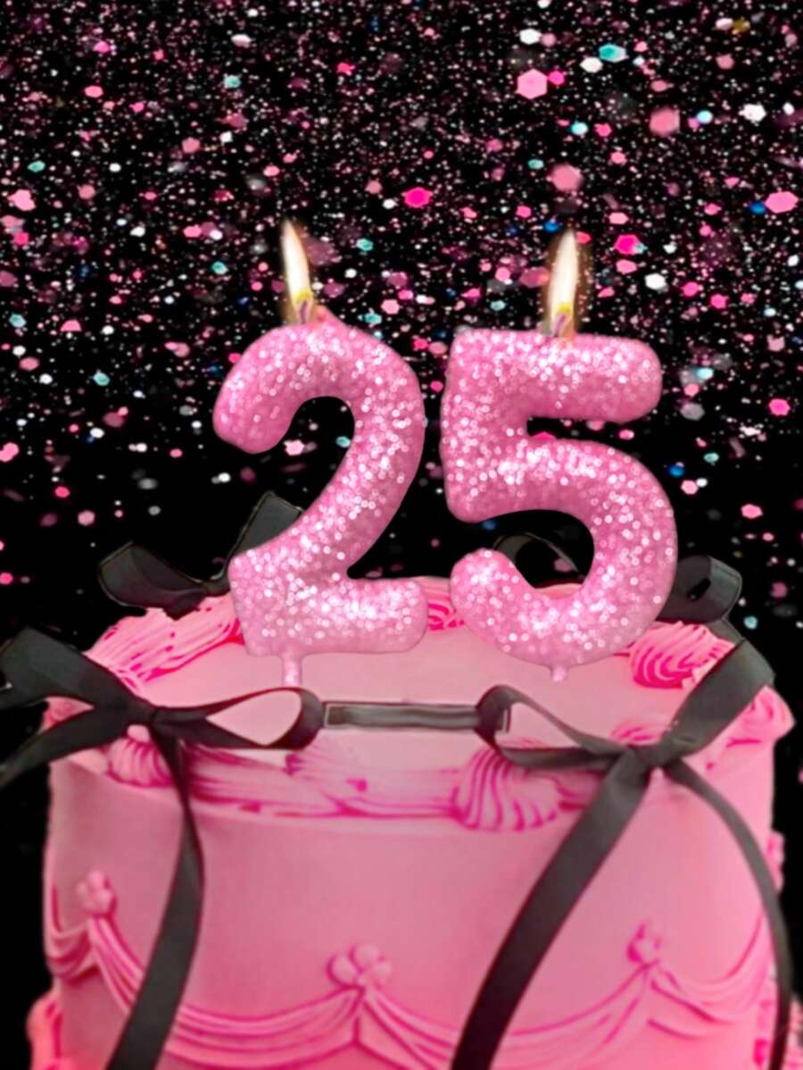 1pc New Pink Blue Decoration Powder Bright Shiny 0-9Numbers Birthday Cake Party Wedding Decoration Candle, Birthday Candle - Multicolor - View 1