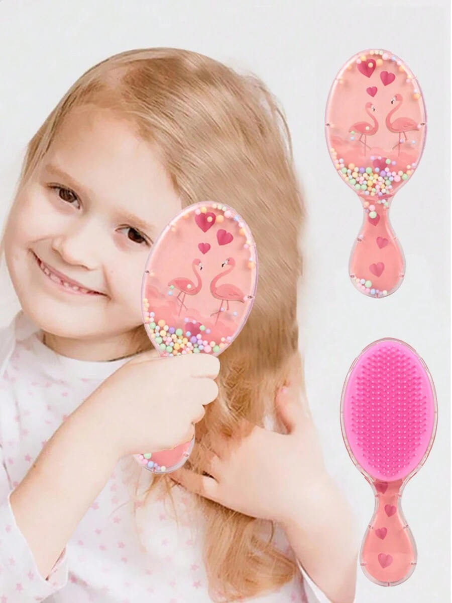 1pc Transparent Oval Cartoon Hair Brush, Massage And Tangle-Free - Multicolor - View 1