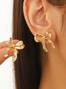1 paire de boucles d'oreilles à nœud papillon métalliques élégantes, à porter au quotidien pour la Saint-Valentin