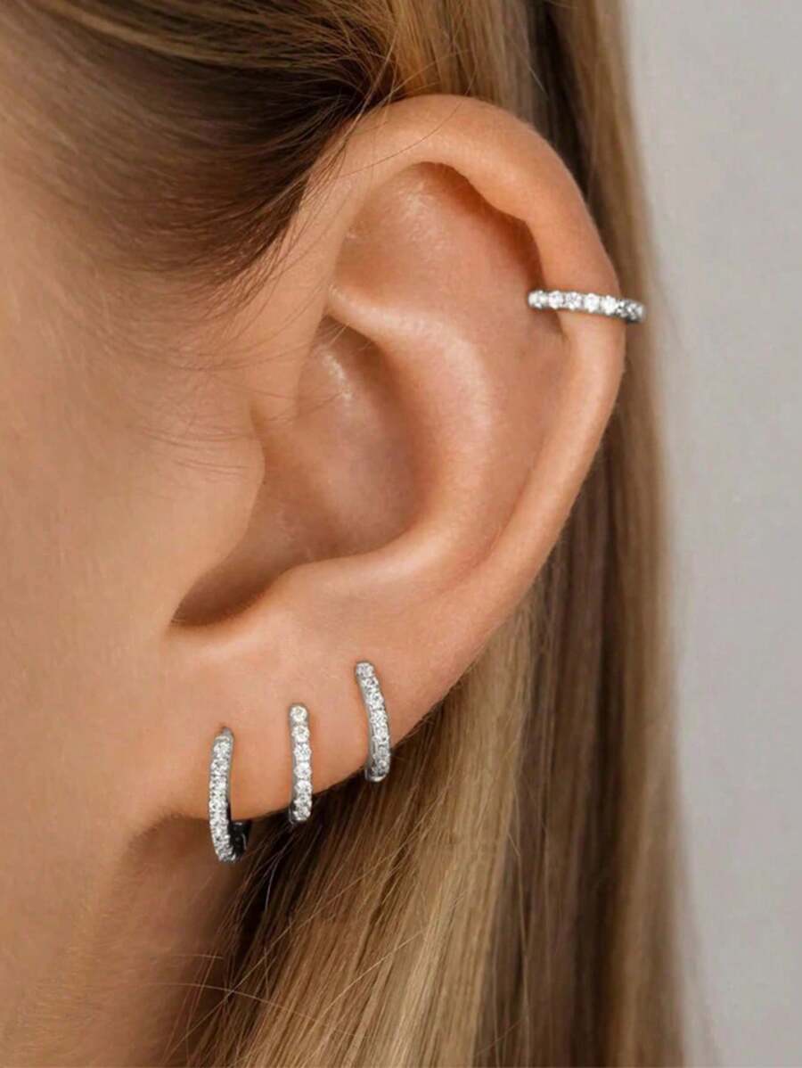 8pcs Simple Geometric Copper Earrings Set For Women, Daily Wear & Gift