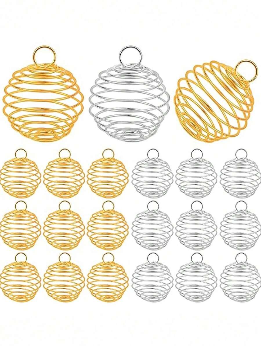 10件螺旋珠笼吊坠，不锈钢材质，您可以将水晶、火山珠、毛线球等珠子放入珠笼中，制作成项链、手链、耳环和其他精美的工艺品。DIY珠宝的最佳选择。这些螺旋珠笼吊坠可放置水晶和珠子，适合制作项链、手链、吊坠、钥匙链、钥匙圈、毛衣链、脚链、手机装饰配件、汽车吊坠和其他螺旋珠圆形吊坠工艺品。 - 彈簧掛件 - 查看 1