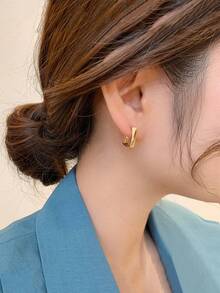 1 对金色方形耳环休闲万圣节 - 金色 - 查看 7