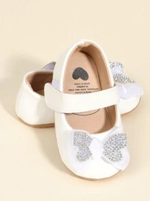 1pair Infant Toddler Girls Soft Sole Bowknot Hook-And-Loop Skid-Proof Comfortable Walking Shoes, Mary Jane Princess Shoes Suitable For Spring And Autumn 0-1 Years Old