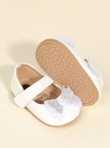 1pair Infant Toddler Girls Soft Sole Bowknot Hook-And-Loop Skid-Proof Comfortable Walking Shoes, Mary Jane Princess Shoes Suitable For Spring And Autumn 0-1 Years Old