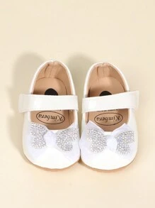 1pair Infant Toddler Girls Soft Sole Bowknot Hook-And-Loop Skid-Proof Comfortable Walking Shoes, Mary Jane Princess Shoes Suitable For Spring And Autumn 0-1 Years Old